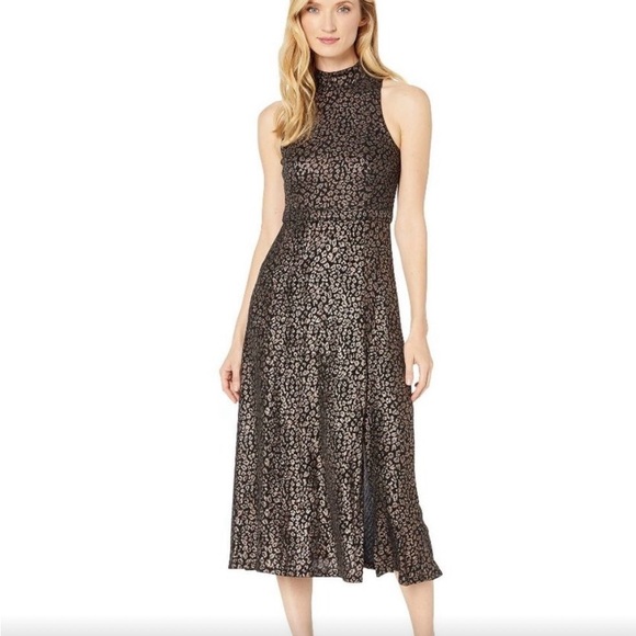 Donna Morgan Black and Gold Midi Dress - Picture 1 of 14